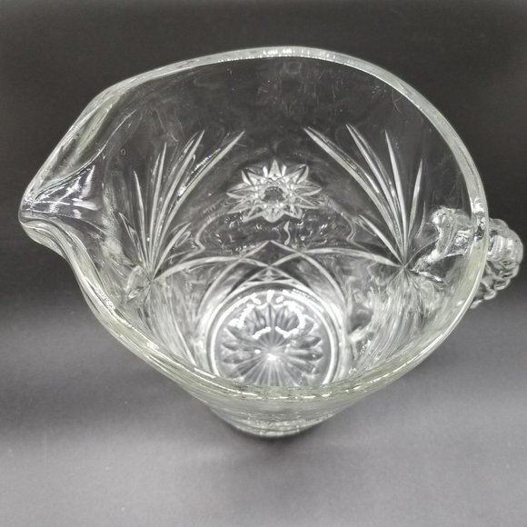 Vintage Clear Water Tea Drink Pitcher Floral Pressed Glass 8.50" Ribbed Handle - Picture 6 of 14